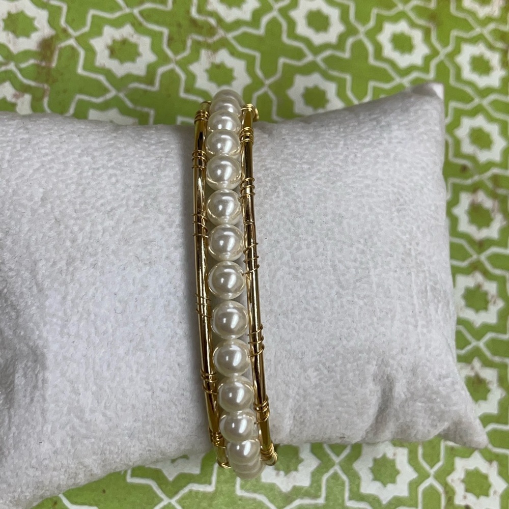 INC Gold-Tone Imitation Pearl Cuff Bracelet. Adjustable. Wire wrapped.Macy's NWT - Picture 4 of 12